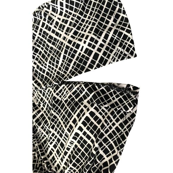 GEORGE 3/4 SLEEVE FAUX WRAP MIDI DRESS, WOMENS, M, BLACK & WHITE DIAMOND PATTERN - Picture 7 of 12